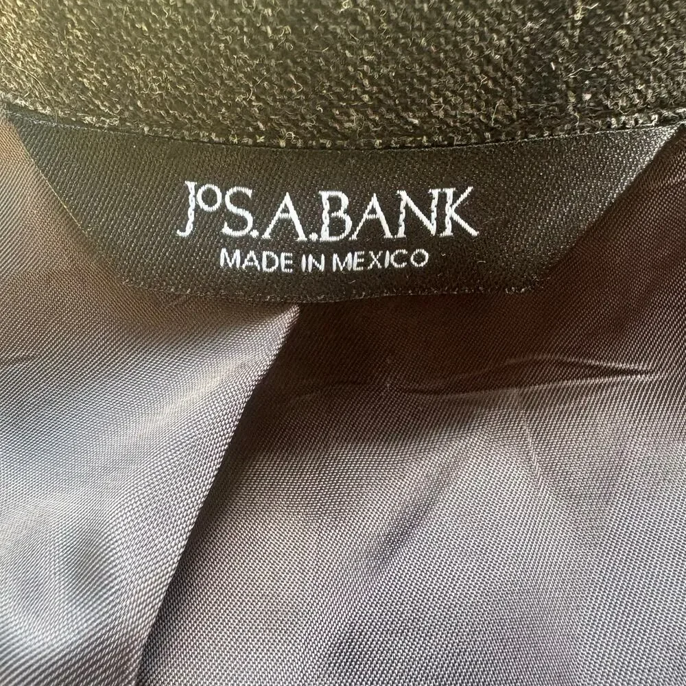 Jos A Bank Sport Coat Sz 42 Long Gray Windowpane Wool Silk Linen Single Breasted